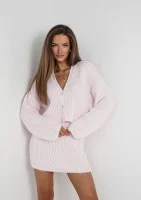 Coco Soft - Dzianinowy kardigan w prążek z guzikami Różowy