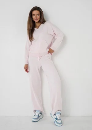 Nemi Soft - Bluza dzianinowa z kapturem i kieszenią Różowa