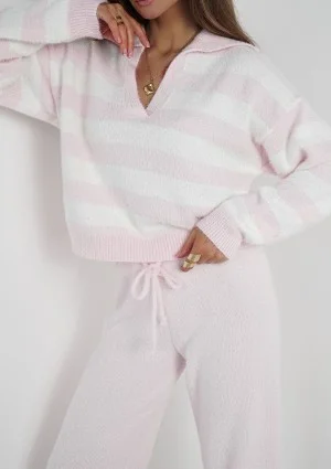 Vivi Soft - Sweter dzianinowy w paski z kołnierzykiem Różowy
