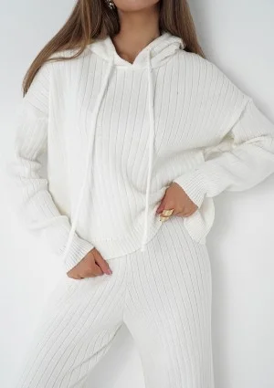 Barro - Dzianinowa bluza z kapturem o prążkowanym splocie Ecru