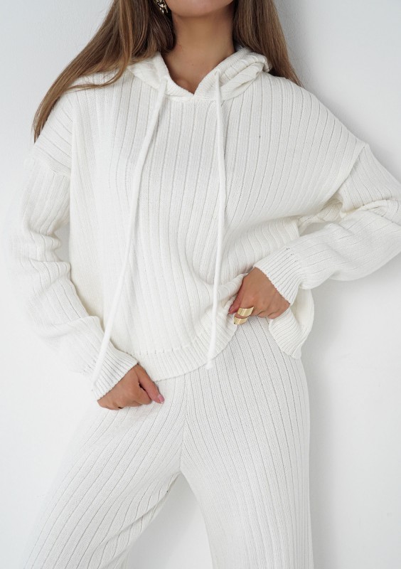 Barro - Ecru knitted in stripes hoodie