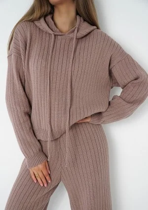 Barro - Latte beige knitted in stripes hoodie