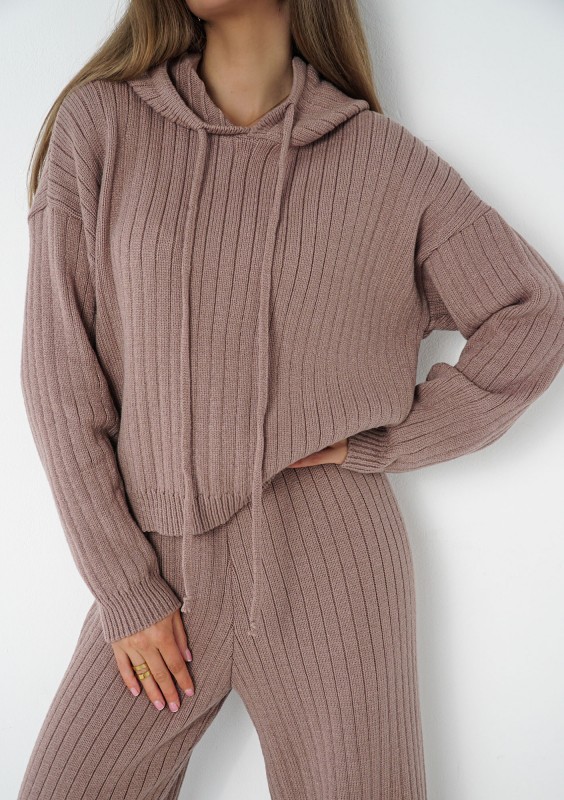 Barro - Latte beige knitted in stripes hoodie
