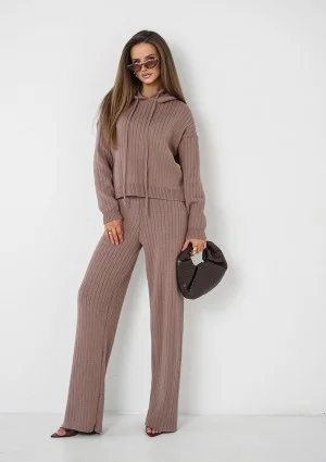 Barro - Latte beige knitted in stripes pants