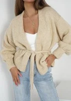Eve - Soft beige cardigan with a belt