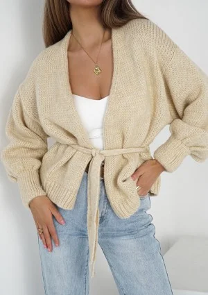 Eve - Soft beige cardigan with a belt