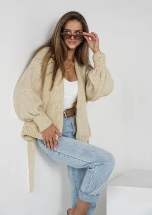 Eve - Soft beige cardigan with a belt