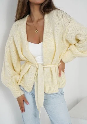Eve - Soft light yellow cardigan with a belt