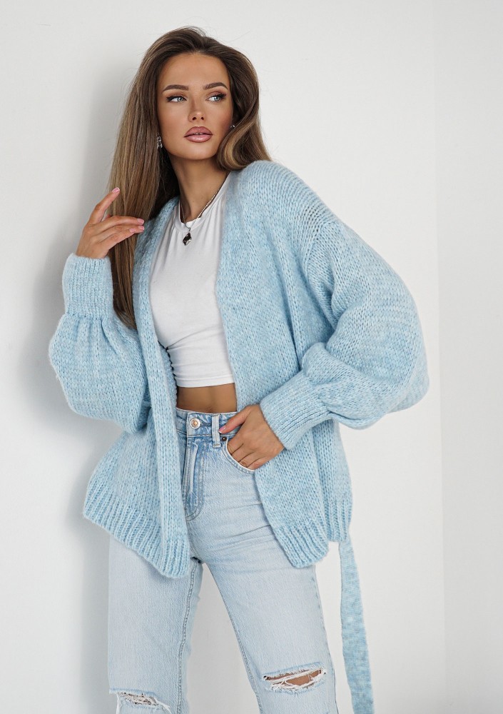 Eve - Soft light blue cardigan with a belt