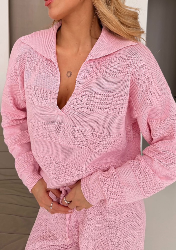 Misti Knit - Pink waffle weaved sweater