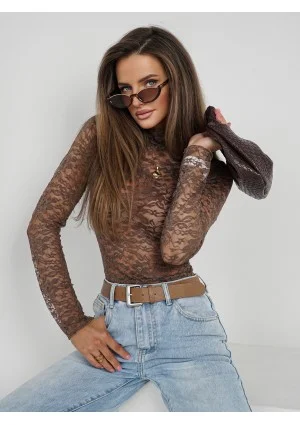 Lace - Koronkowy top z półgolfem Latte