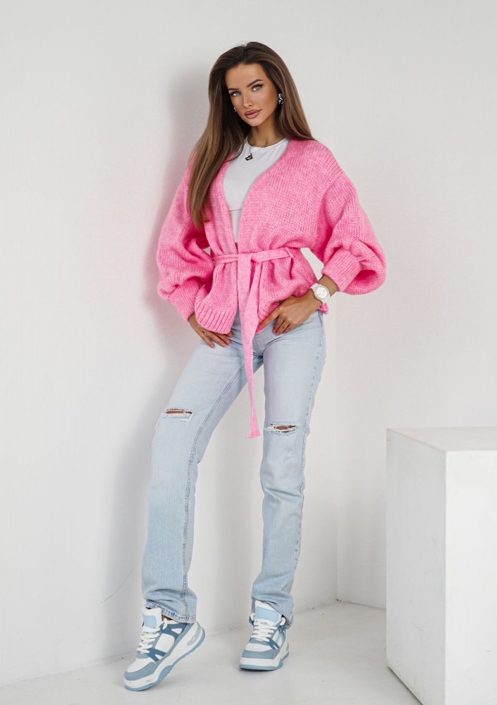 Eve - Soft pink cardigan with a belt