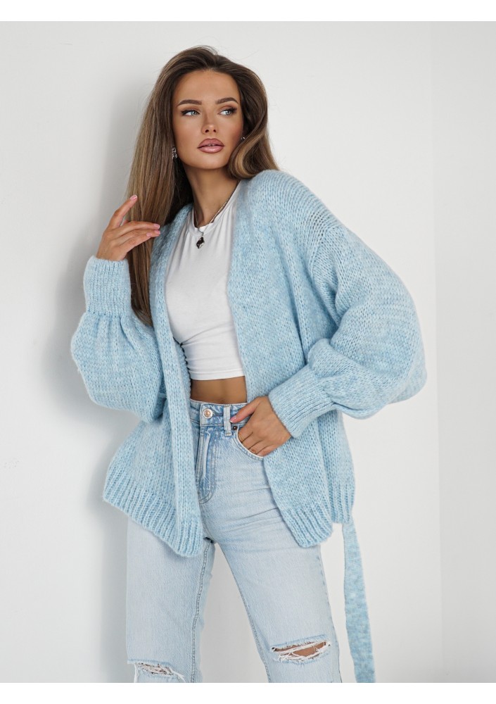 Eve - Soft light blue cardigan with a belt