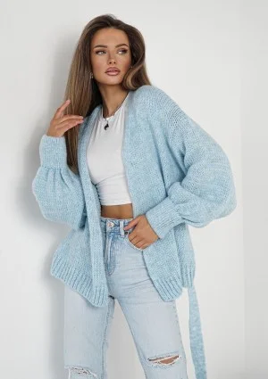 Eve - Soft light blue cardigan with a belt