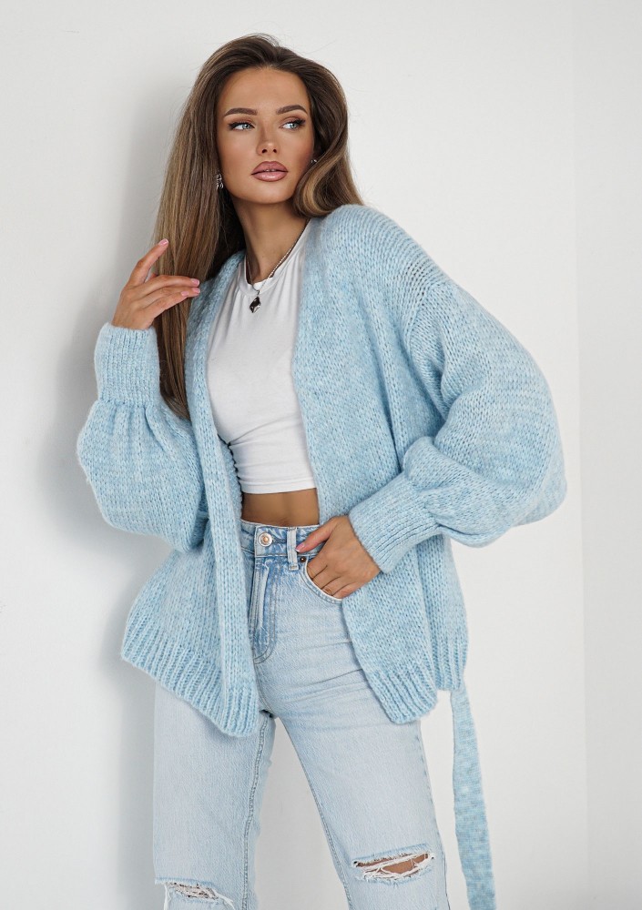 Eve - Soft light blue cardigan with a belt