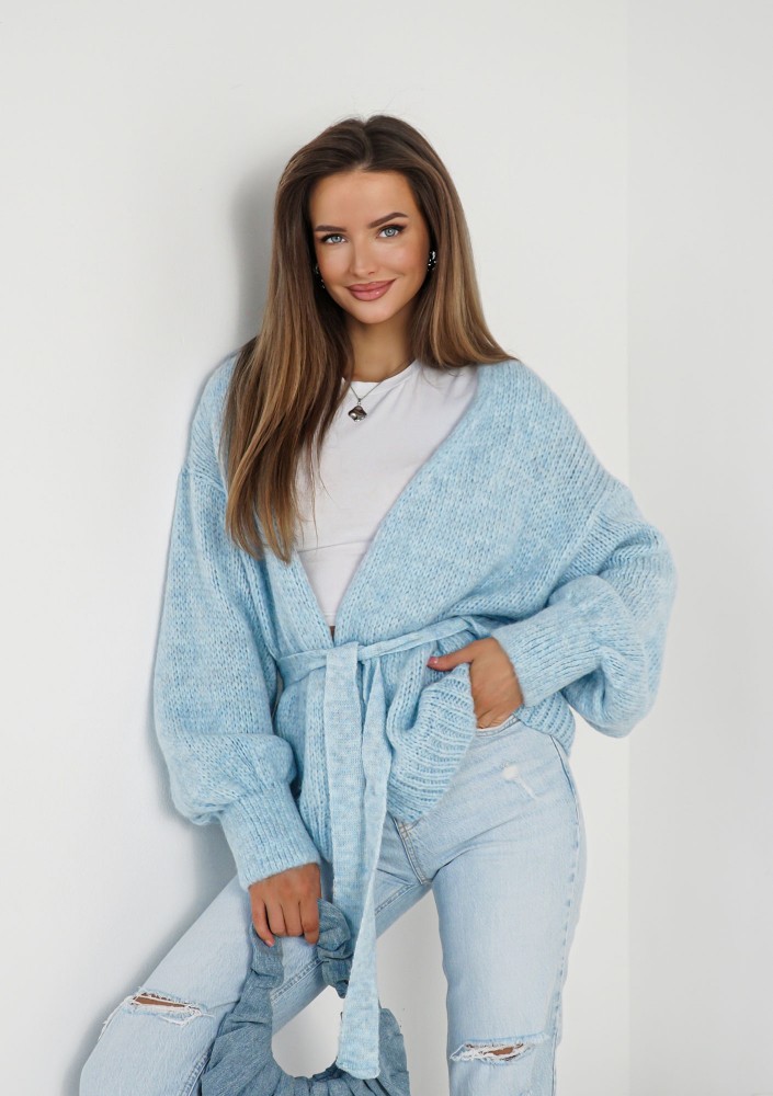 Eve - Soft light blue cardigan with a belt