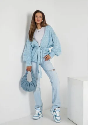 Eve - Soft light blue cardigan with a belt