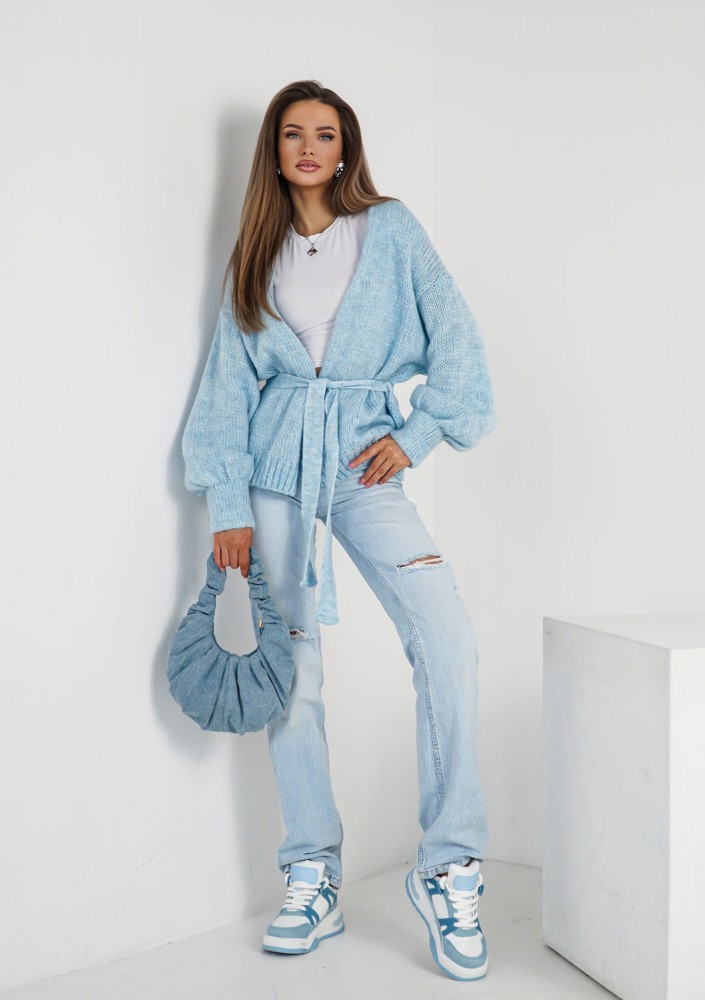 Eve - Soft light blue cardigan with a belt