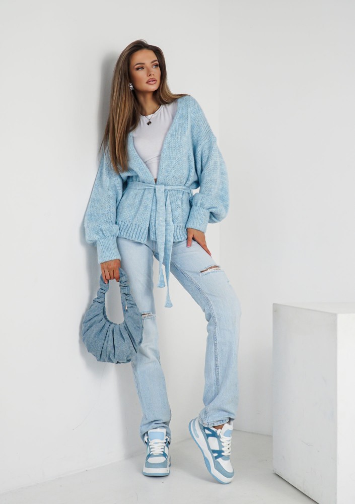 Eve - Soft light blue cardigan with a belt