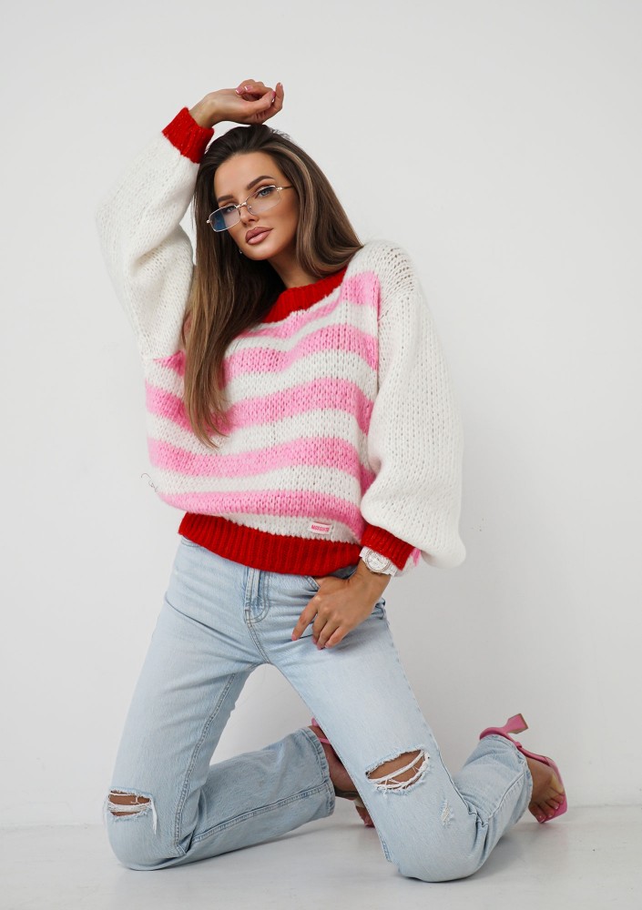 Candy Knit - Light knitted sweater with pink stripes