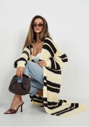 Marin - Yellow striped knit maxi cardigan