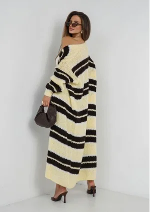 Marin - Yellow striped knit maxi cardigan