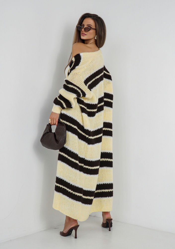 Marin - Yellow striped knit maxi cardigan