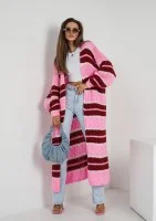 Marin - Pink striped knit maxi cardigan