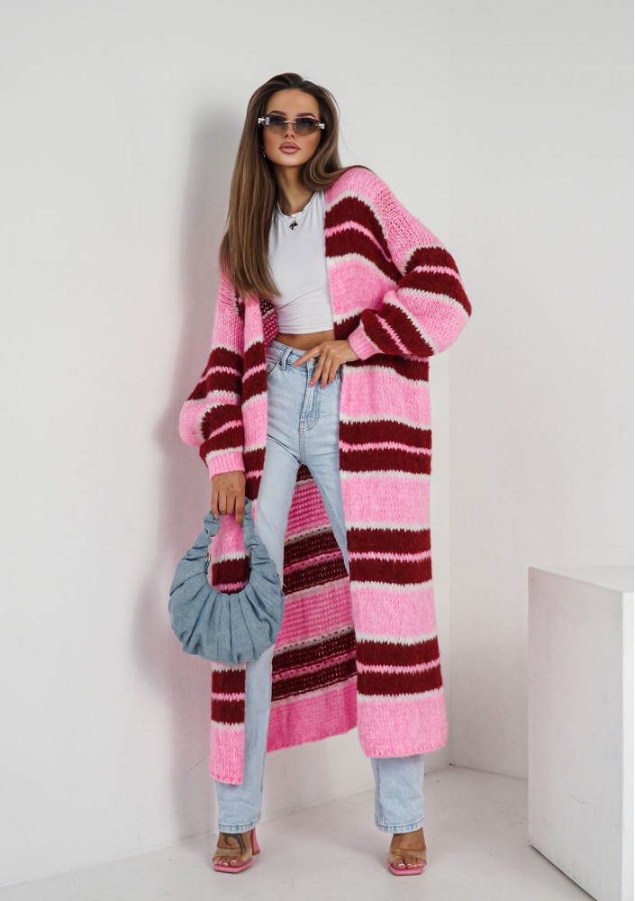 Marin - Pink striped knit maxi cardigan