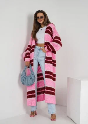Marin - Pink striped knit maxi cardigan