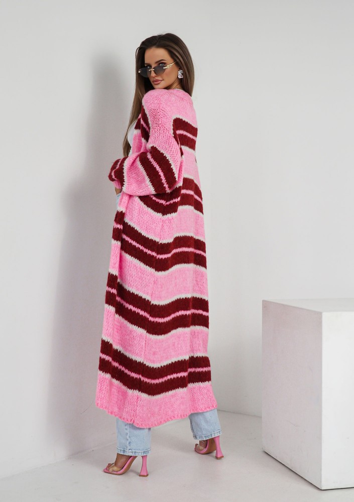 Marin - Pink striped knit maxi cardigan