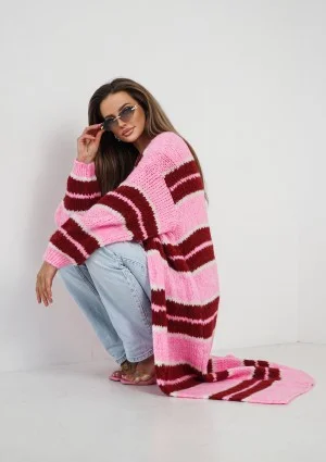 Marin - Pink striped knit maxi cardigan