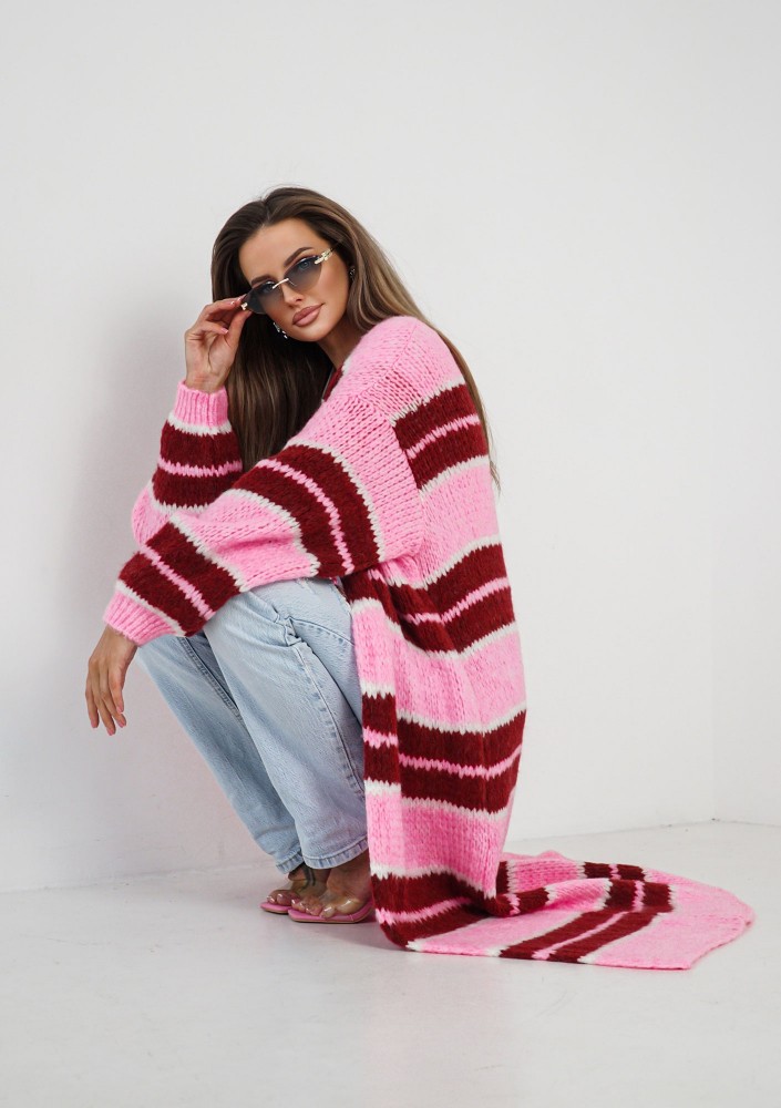 Marin - Pink striped knit maxi cardigan