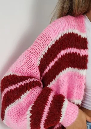 Marin - Pink striped knit maxi cardigan