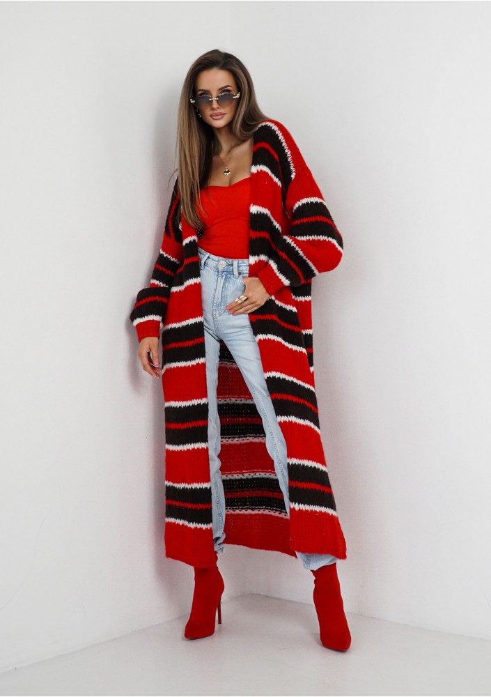 Marin - Red striped knit maxi cardigan