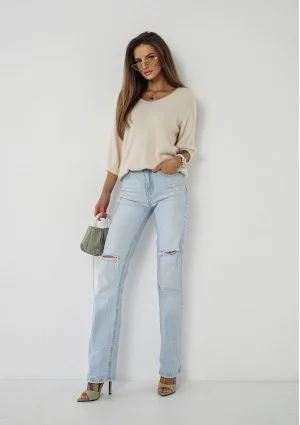 Mimi Soft - Beige sweater with half-sleeves