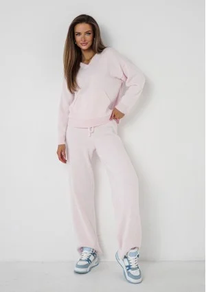Nemi Soft - Pink knitted jumper with a pocket and a hood