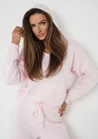 Nemi Soft - Bluza dzianinowa z kapturem i kieszenią Różowa