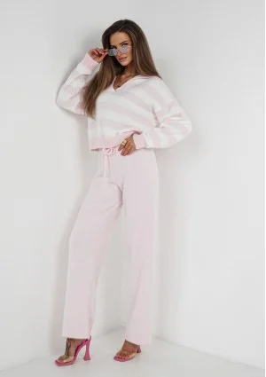 Vivi Soft - Sweter dzianinowy w paski z kołnierzykiem Różowy