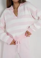 Vivi Soft - Sweter dzianinowy w paski z kołnierzykiem Różowy
