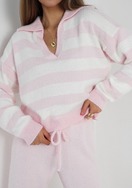 Vivi Soft - Pink striped sweater with a collar
