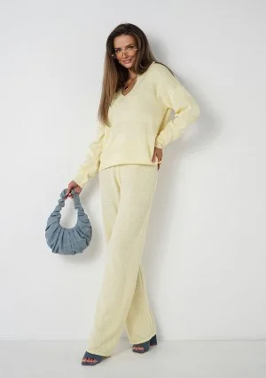 Misti Knit - Lekki sweter dzianinowy z kołnierzykiem Żółty