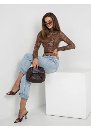 Lace - Koronkowy top z półgolfem Latte