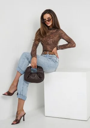 Lace - Koronkowy top z półgolfem Latte