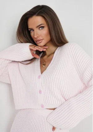 Coco Soft - Dzianinowy kardigan w prążek z guzikami Różowy