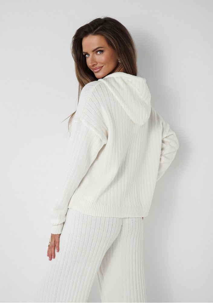 Barro - Ecru knitted in stripes hoodie