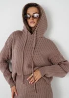 Barro - Latte beige knitted in stripes hoodie