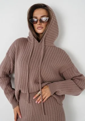 Barro - Latte beige knitted in stripes hoodie
