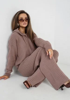 Barro - Latte beige knitted in stripes hoodie