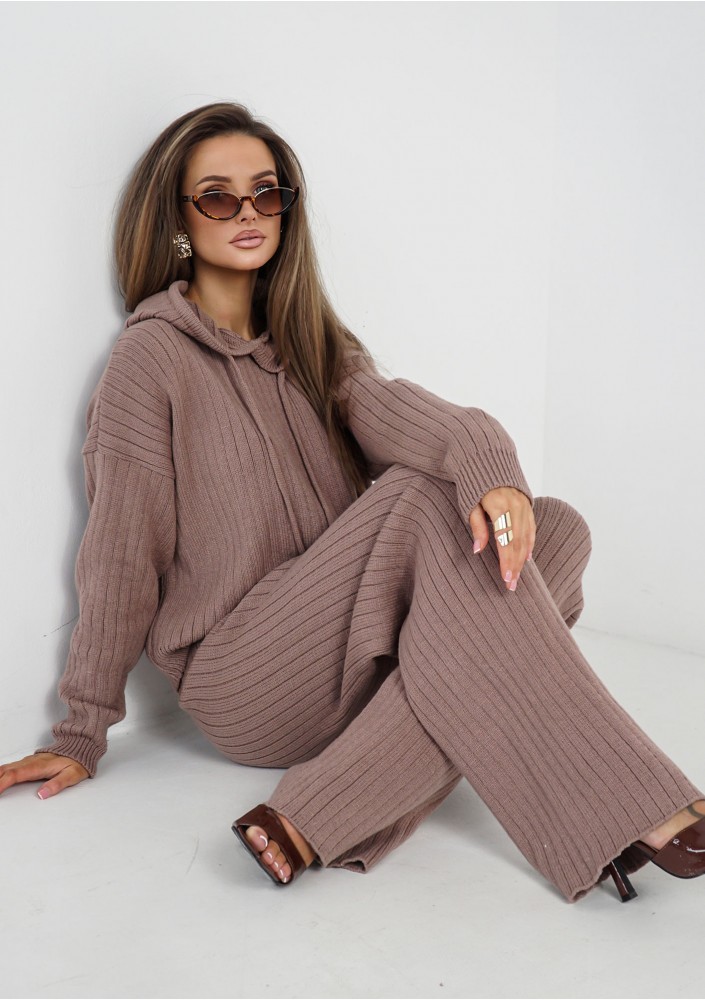 Barro - Latte beige knitted in stripes hoodie